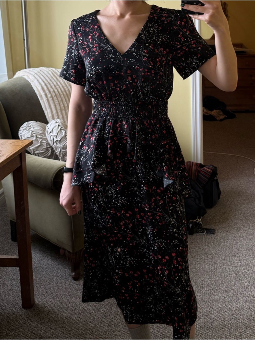 Disturbia ROSE TEARS FRILL PEPLUM MIDI DRESS UK8/US4/EU36 - Picture 2 of 7